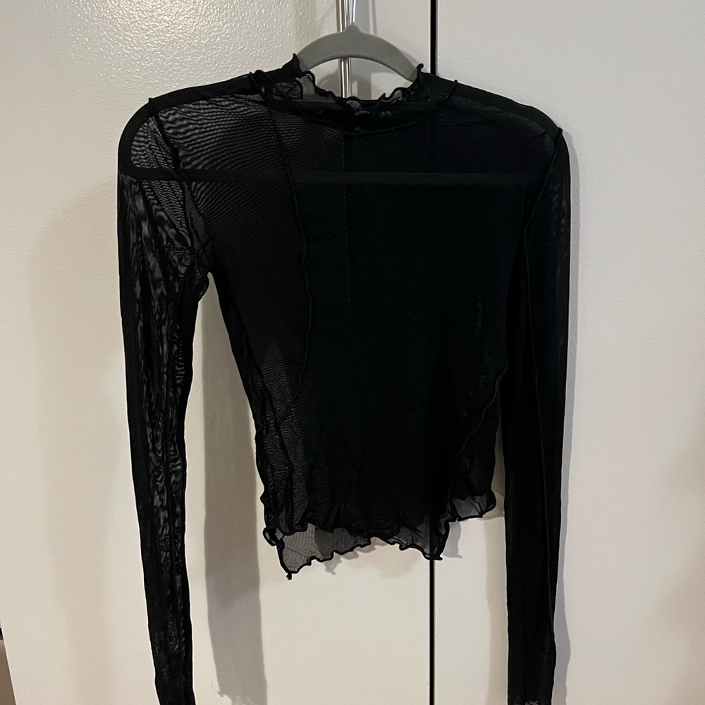 Urban Outfitters Black Mesh Long Sleeve Top